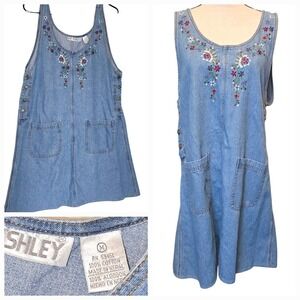 Jane Ashley Denim A-Line Mid‎ Shirt Dress Embroidery Vintage from Nepal Size Med